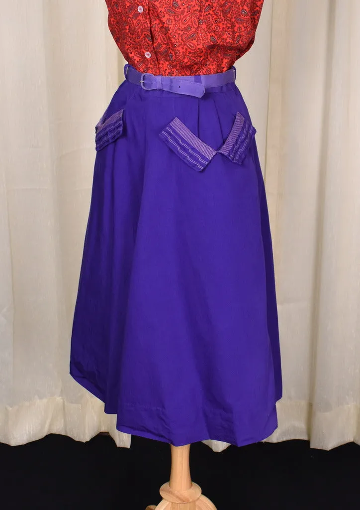 1950s Purple Stitched Pocket A-line Skirt