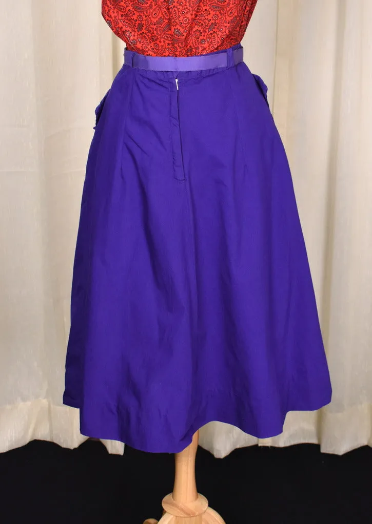 1950s Purple Stitched Pocket A-line Skirt