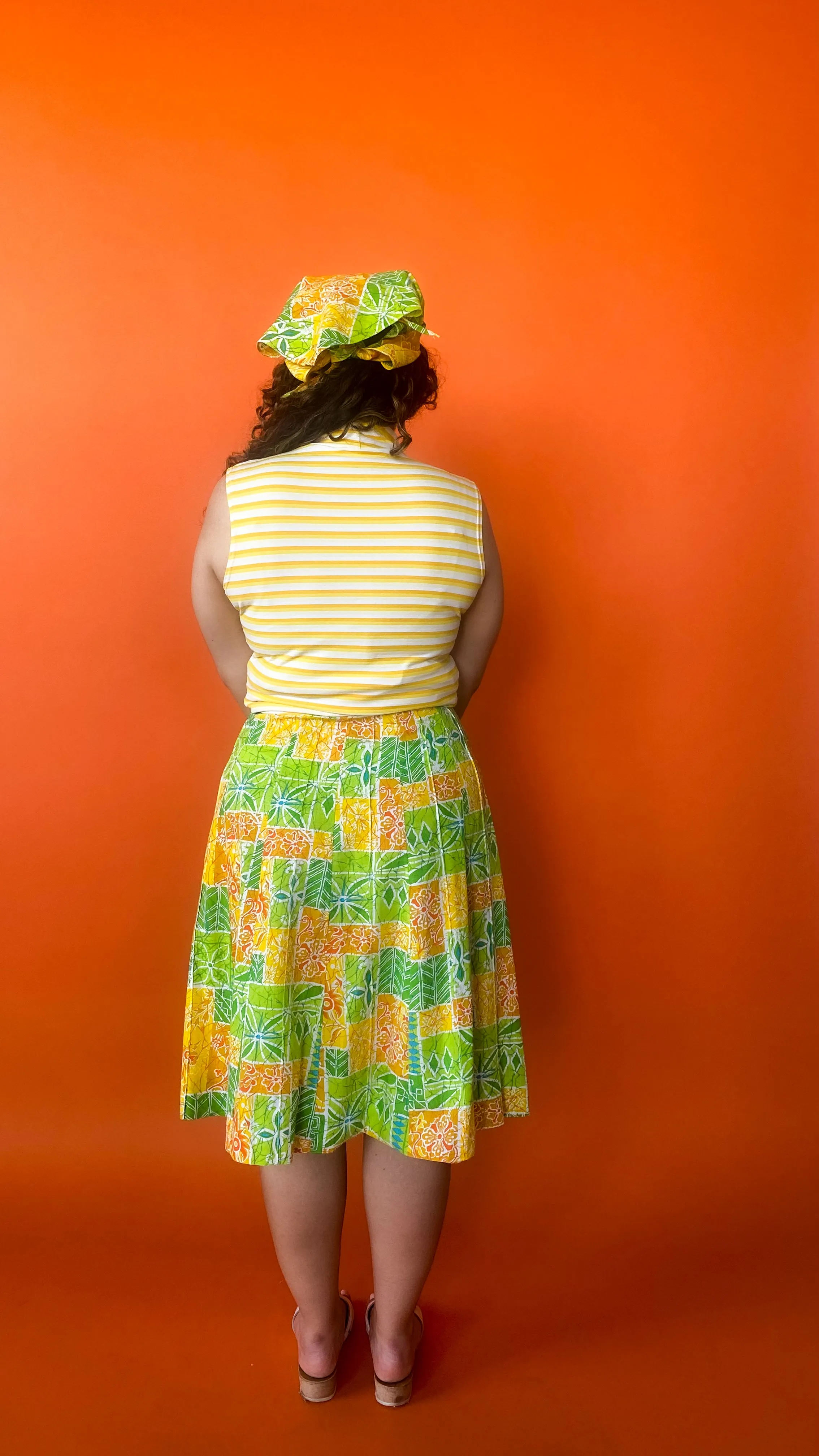 1950s Yellow & Green Floral Skirt, sz. S