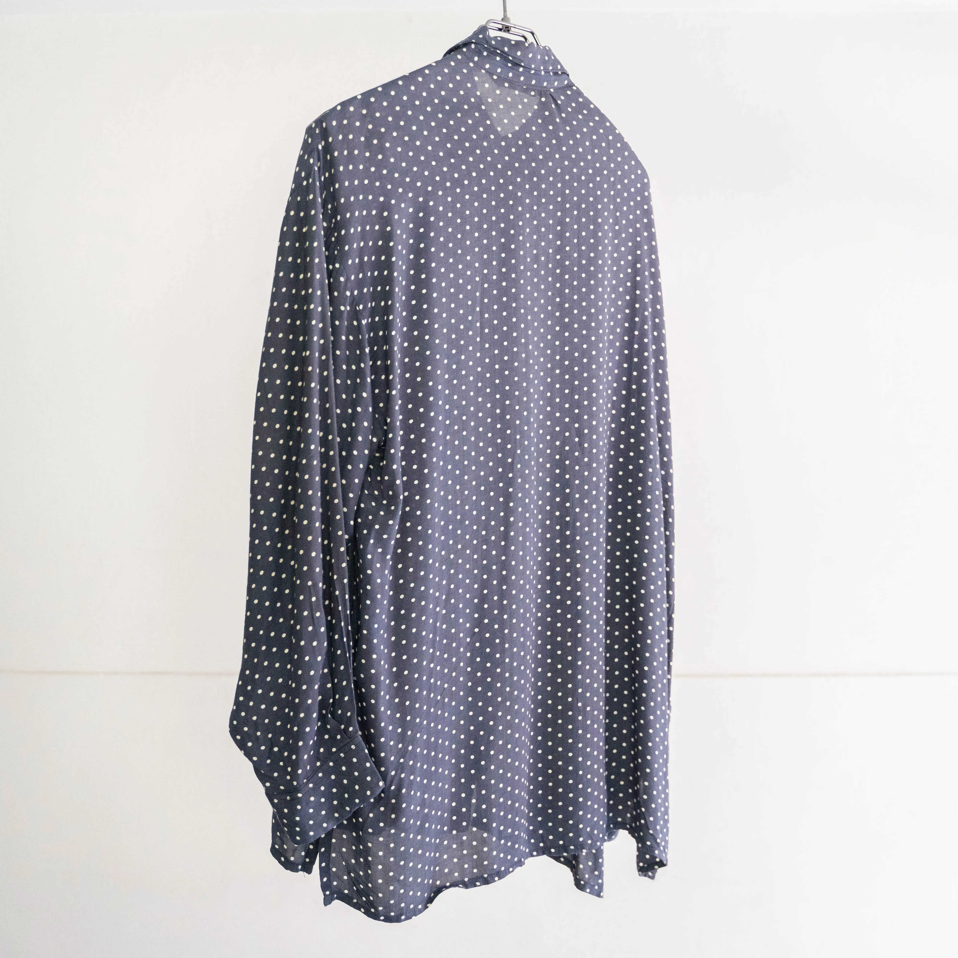 1980s navy base polka dot check all rayon shirt -good dirt-