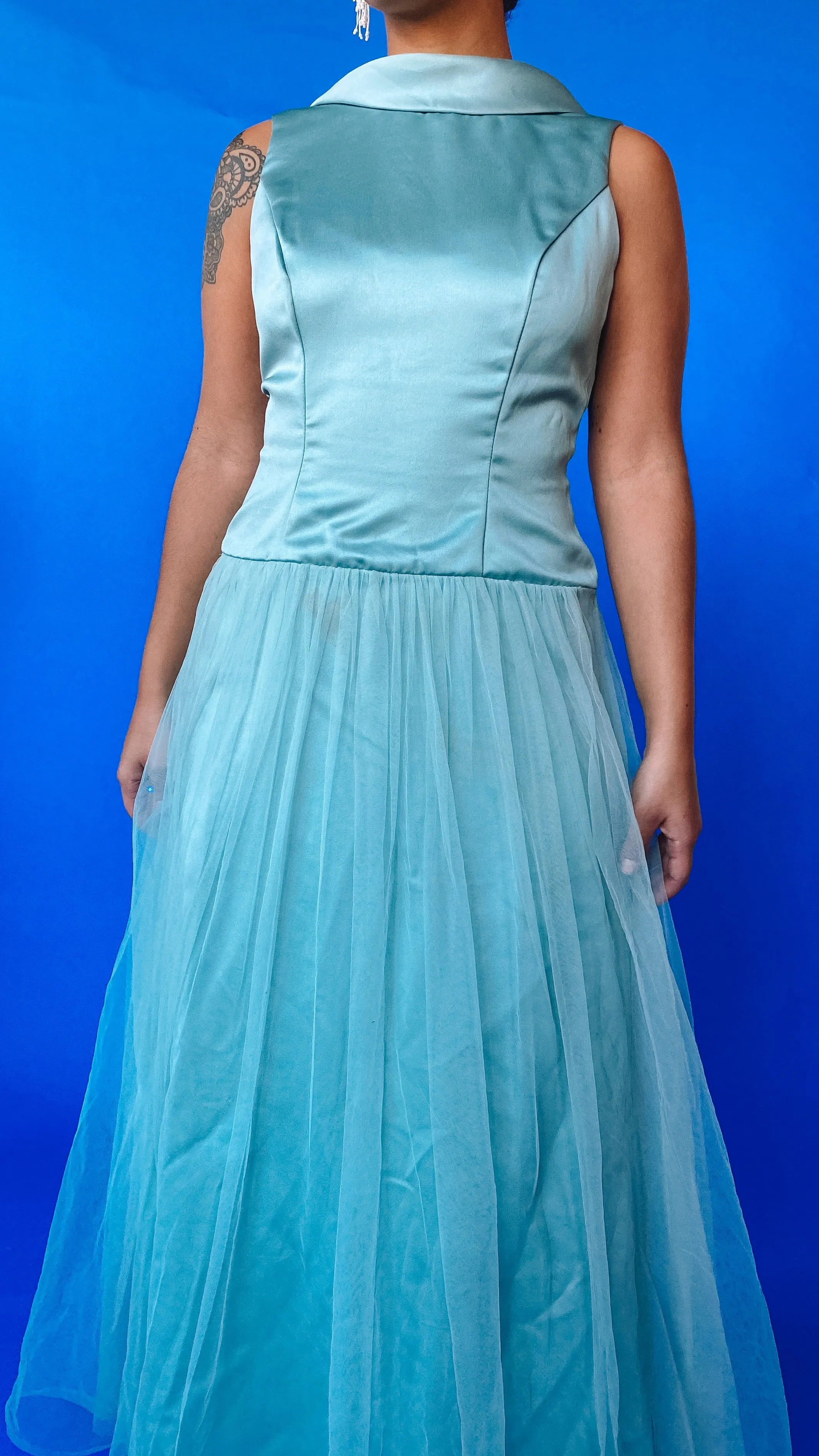 1990s Tiffany Blue Tulle Dress, sz. M