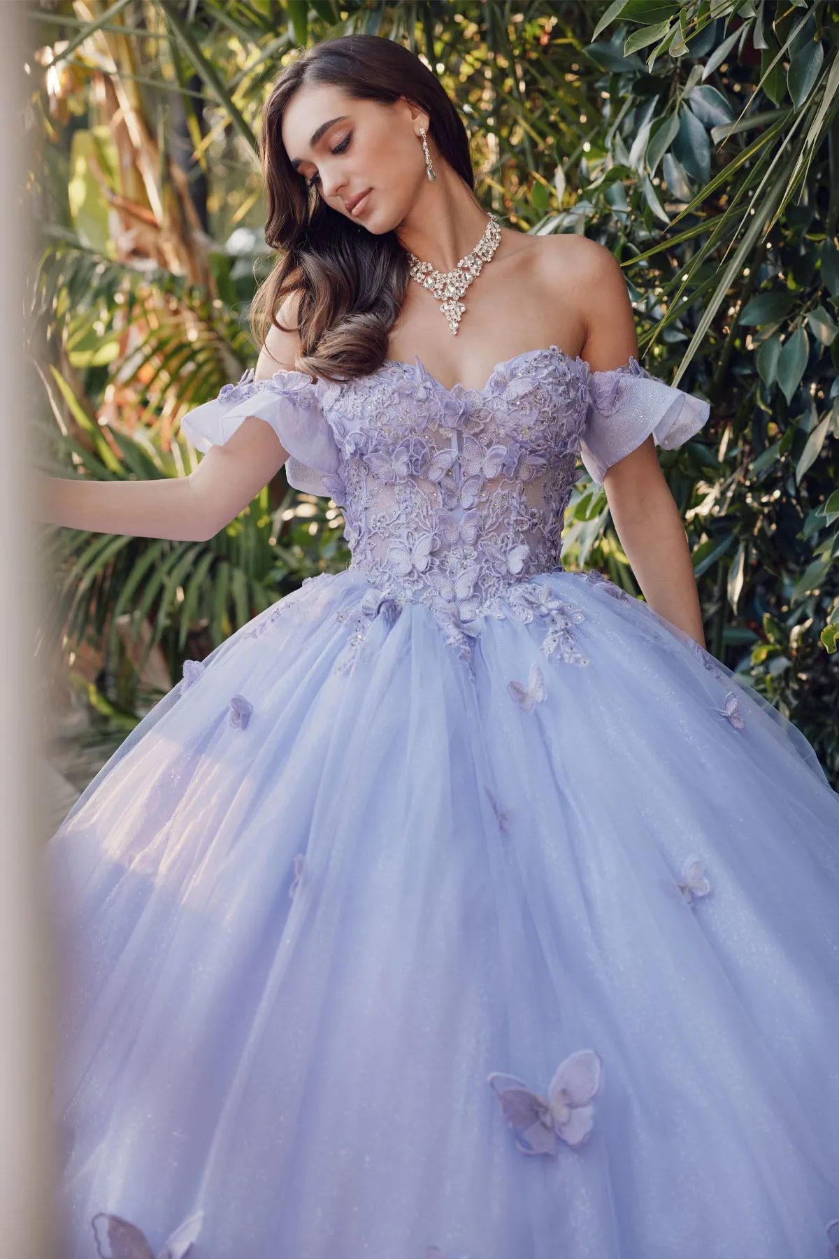 3D Butterfly Off Shoulder Corset Ball Gown by Juliet JT1448J