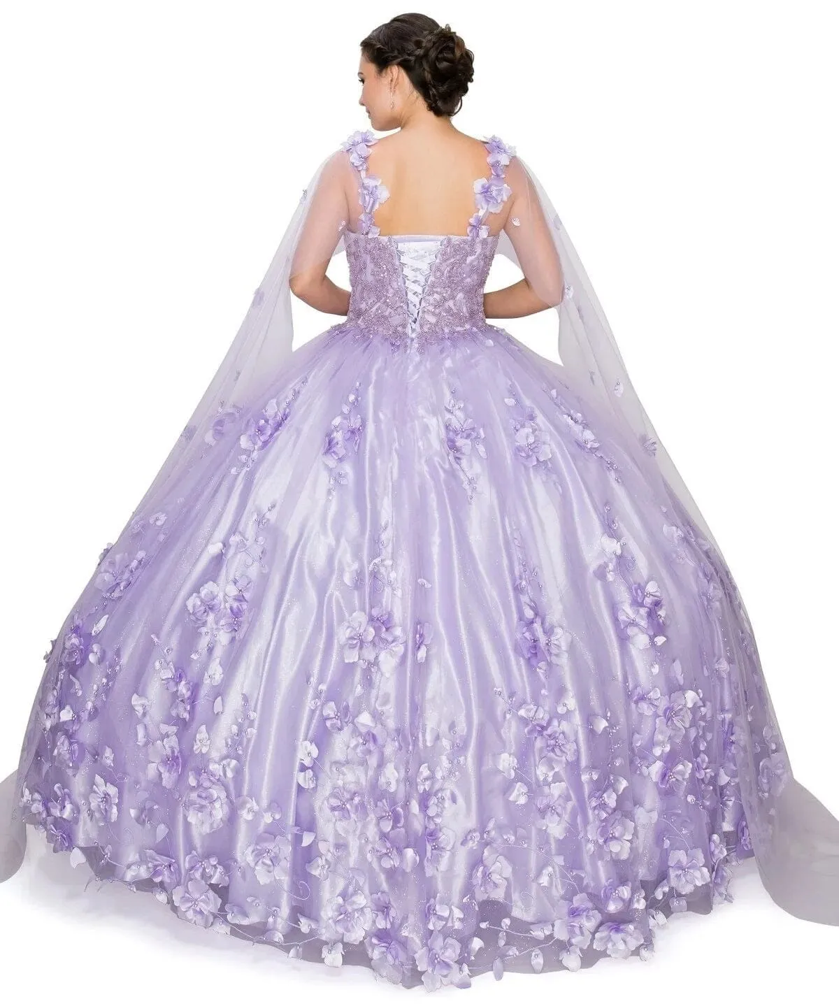 3D Floral Cape Ball Gown by Cinderella Couture 8030J