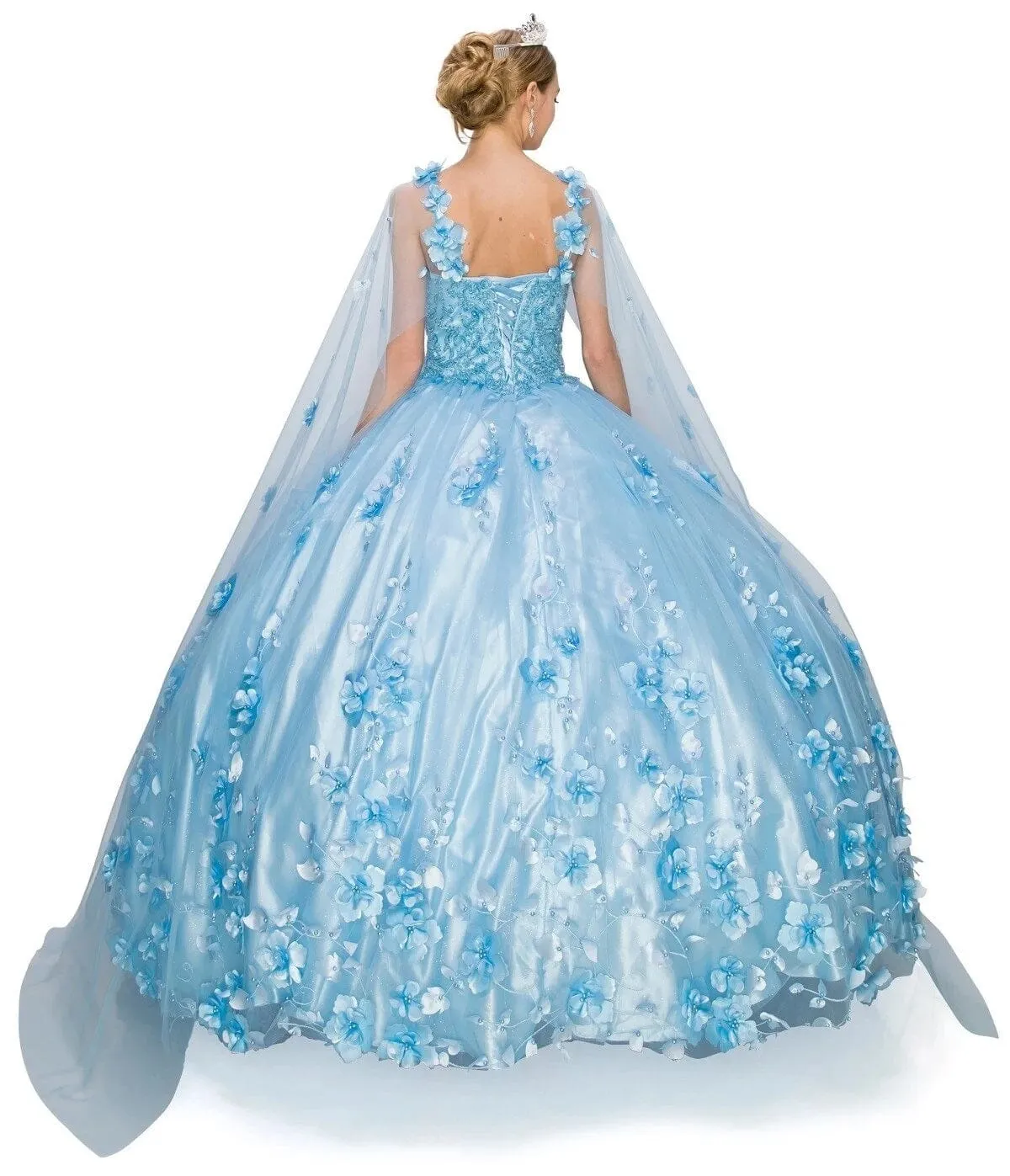 3D Floral Cape Ball Gown by Cinderella Couture 8030J