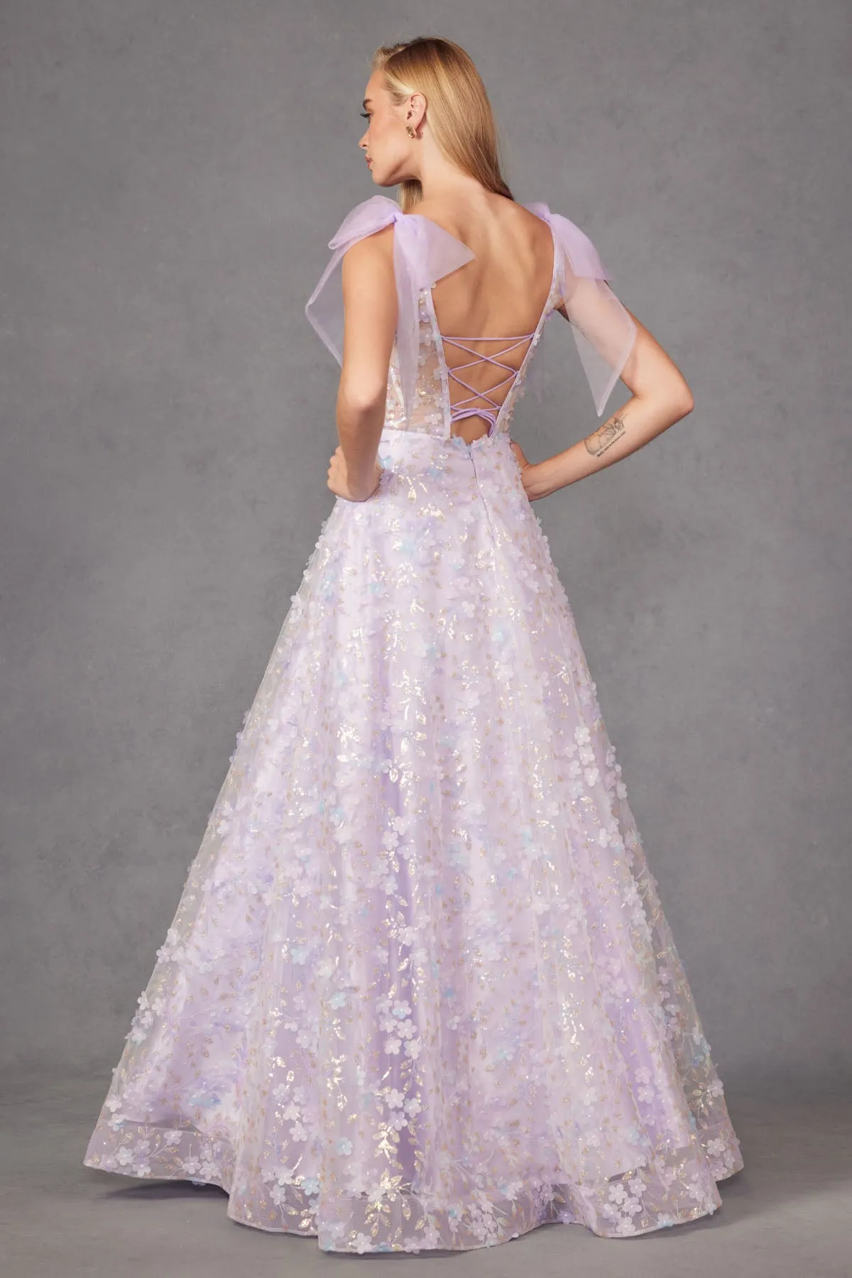 3D Floral Glitter Sleeveless A-line Gown by Juliet JT2439K