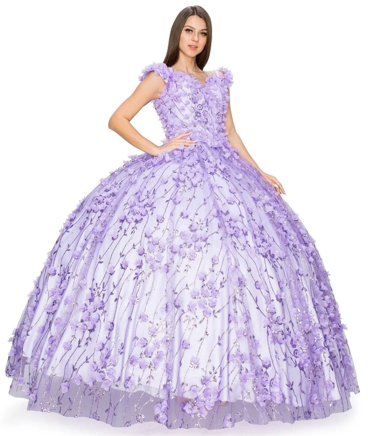 3D Floral Off Shoulder Ball Gown by Cinderella Couture 8021J