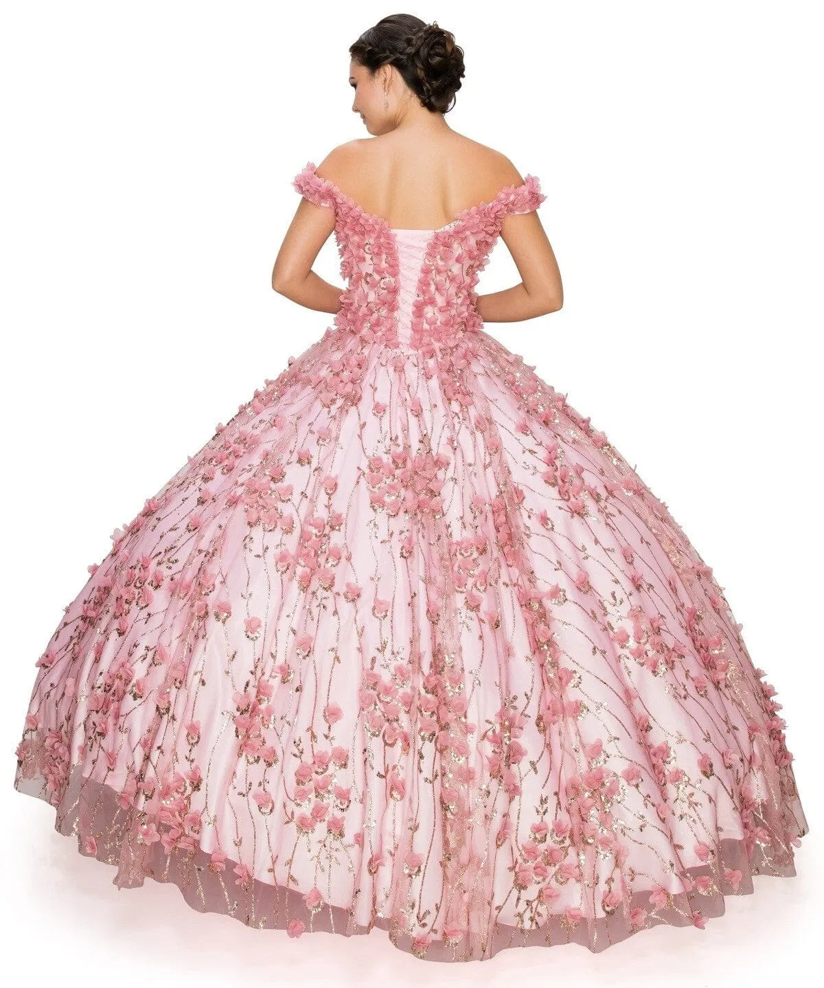 3D Floral Off Shoulder Ball Gown by Cinderella Couture 8021J