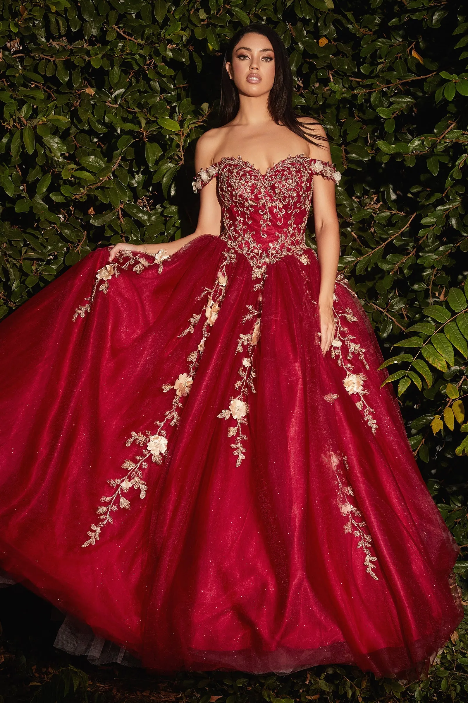 3D Floral Off Shoulder Gown by Cinderella Divine CD0185