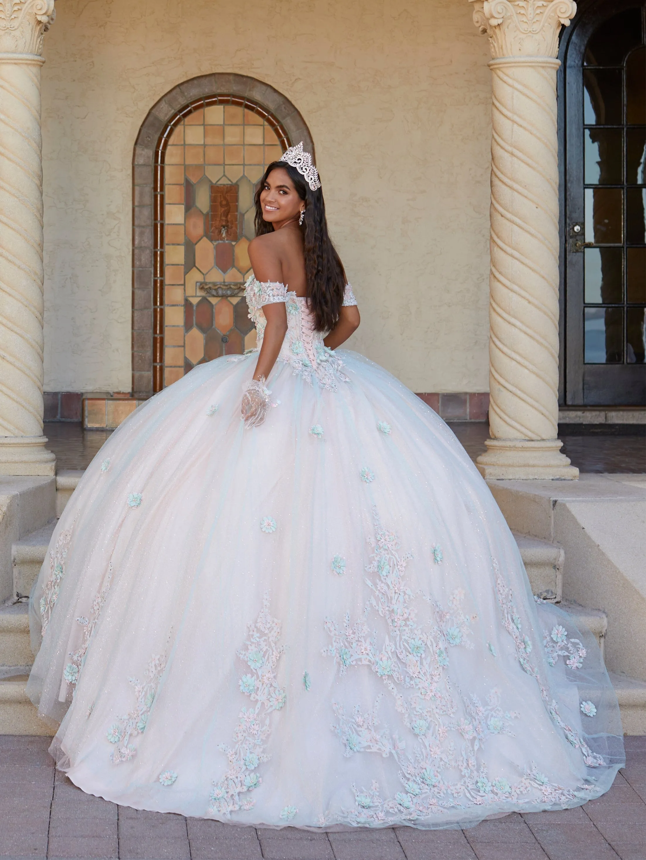 3D Floral Off Shoulder Quinceanera Dress by House of Wu 26055