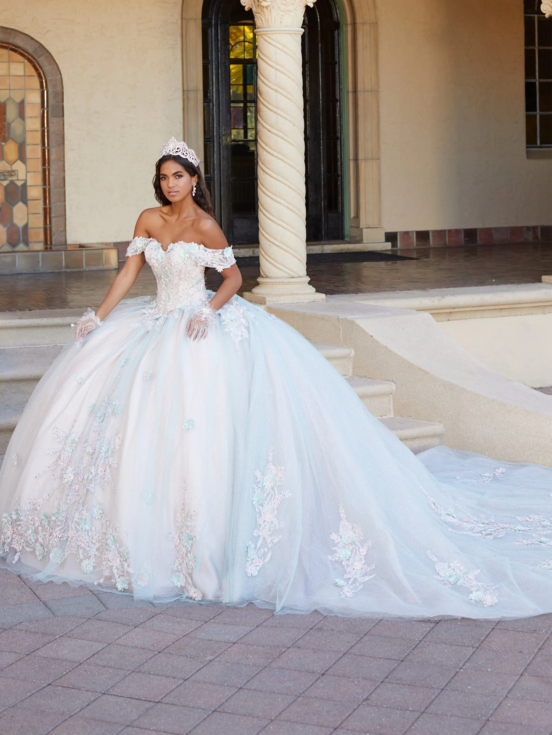 3D Floral Off Shoulder Quinceanera Dress by House of Wu 26055