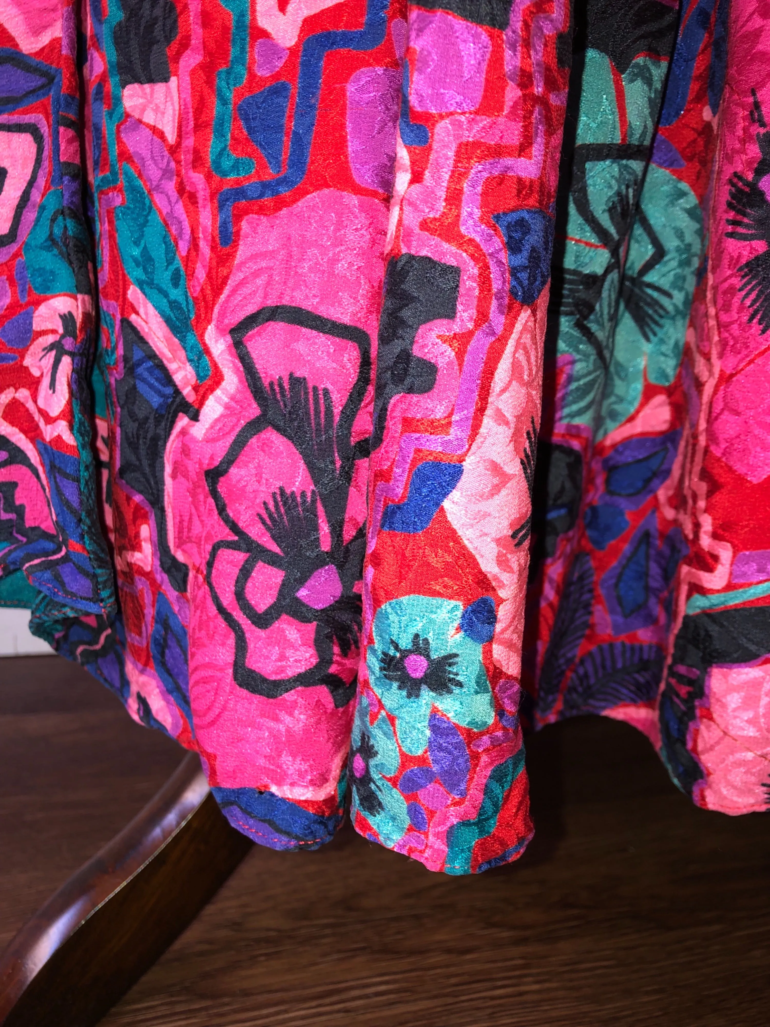 '80’s Hot Pink Abstract Floral Silk Skirt by Diane Freis