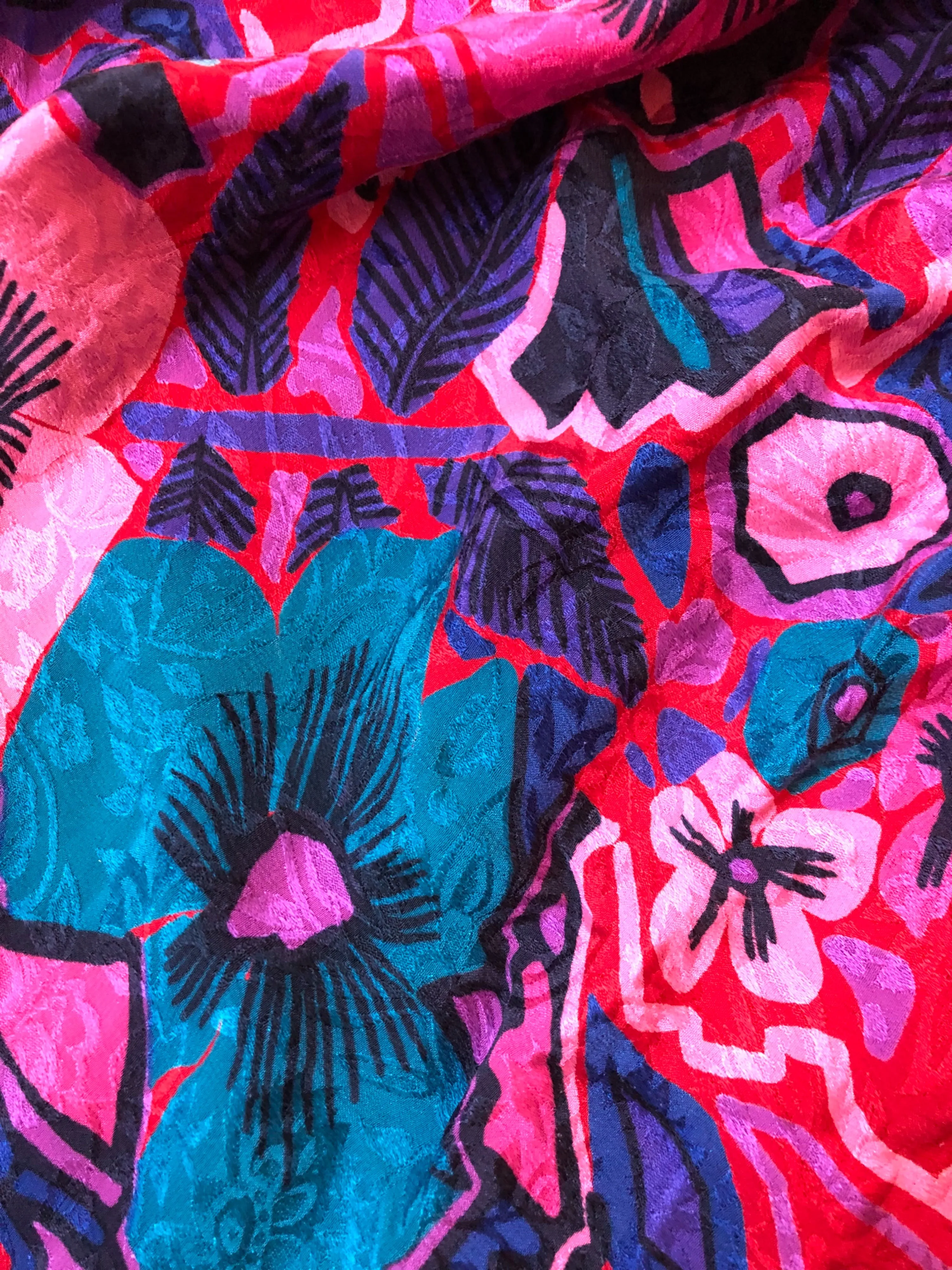 '80’s Hot Pink Abstract Floral Silk Skirt by Diane Freis