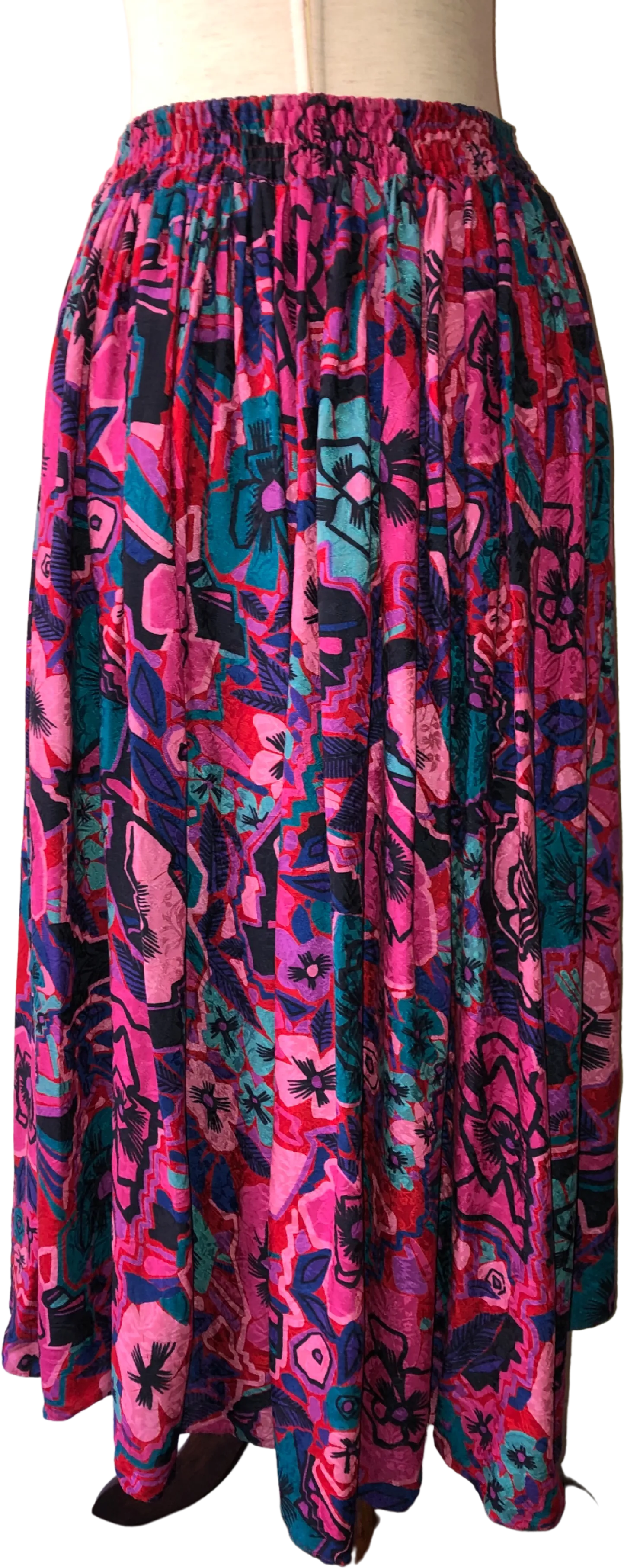 '80’s Hot Pink Abstract Floral Silk Skirt by Diane Freis