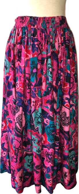 '80’s Hot Pink Abstract Floral Silk Skirt by Diane Freis