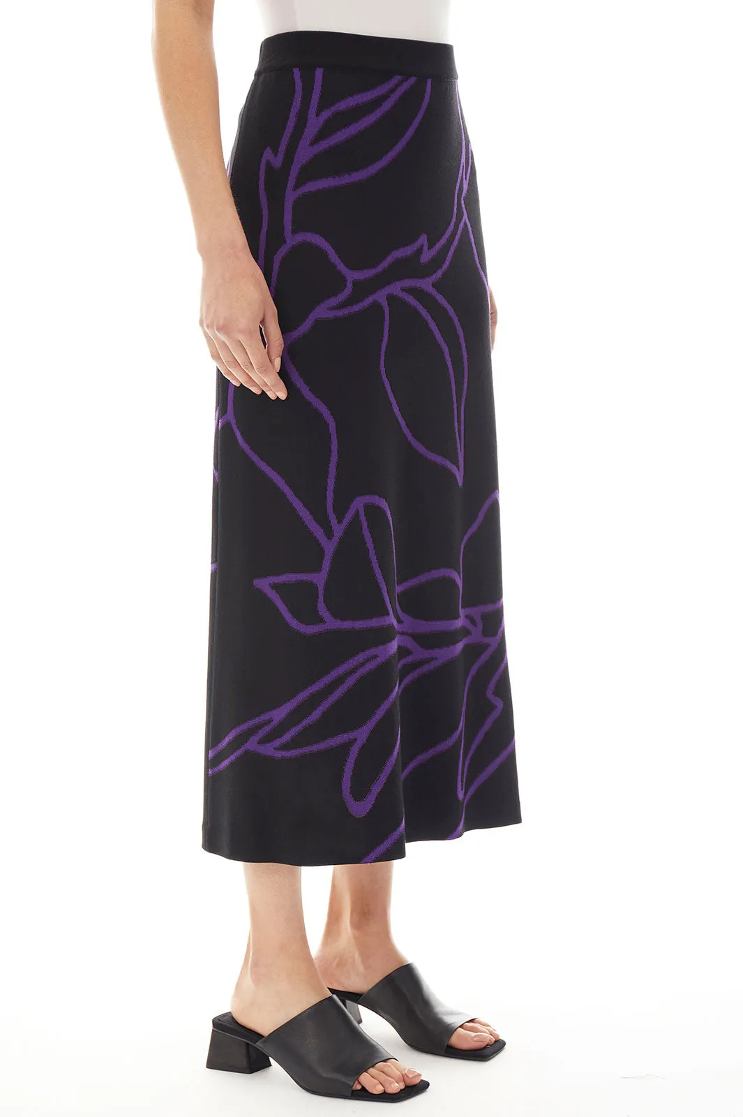 Abstract Floral Soft Knit A-Line Skirt