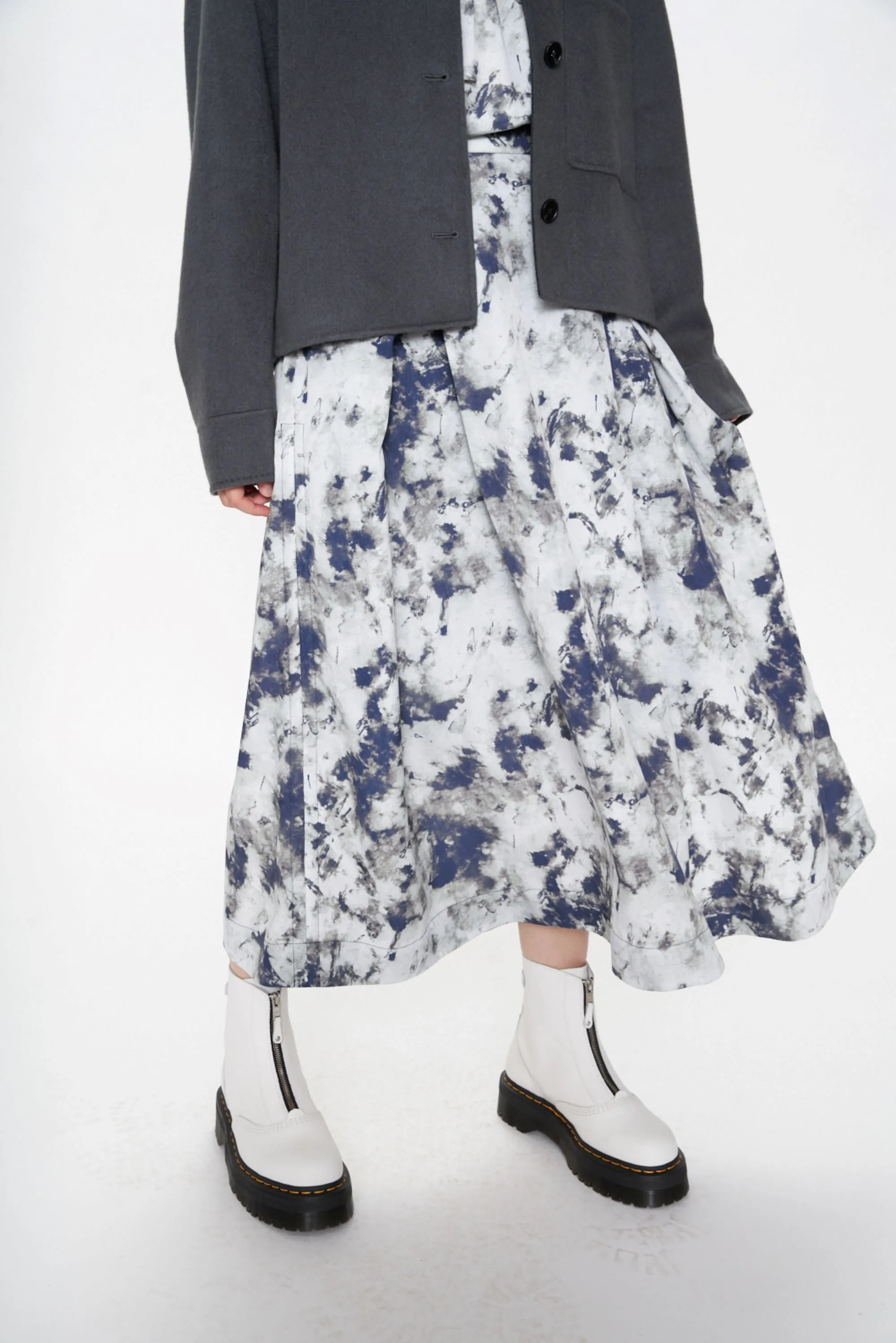 Abstract Print 2-way Folded Waist Skirt