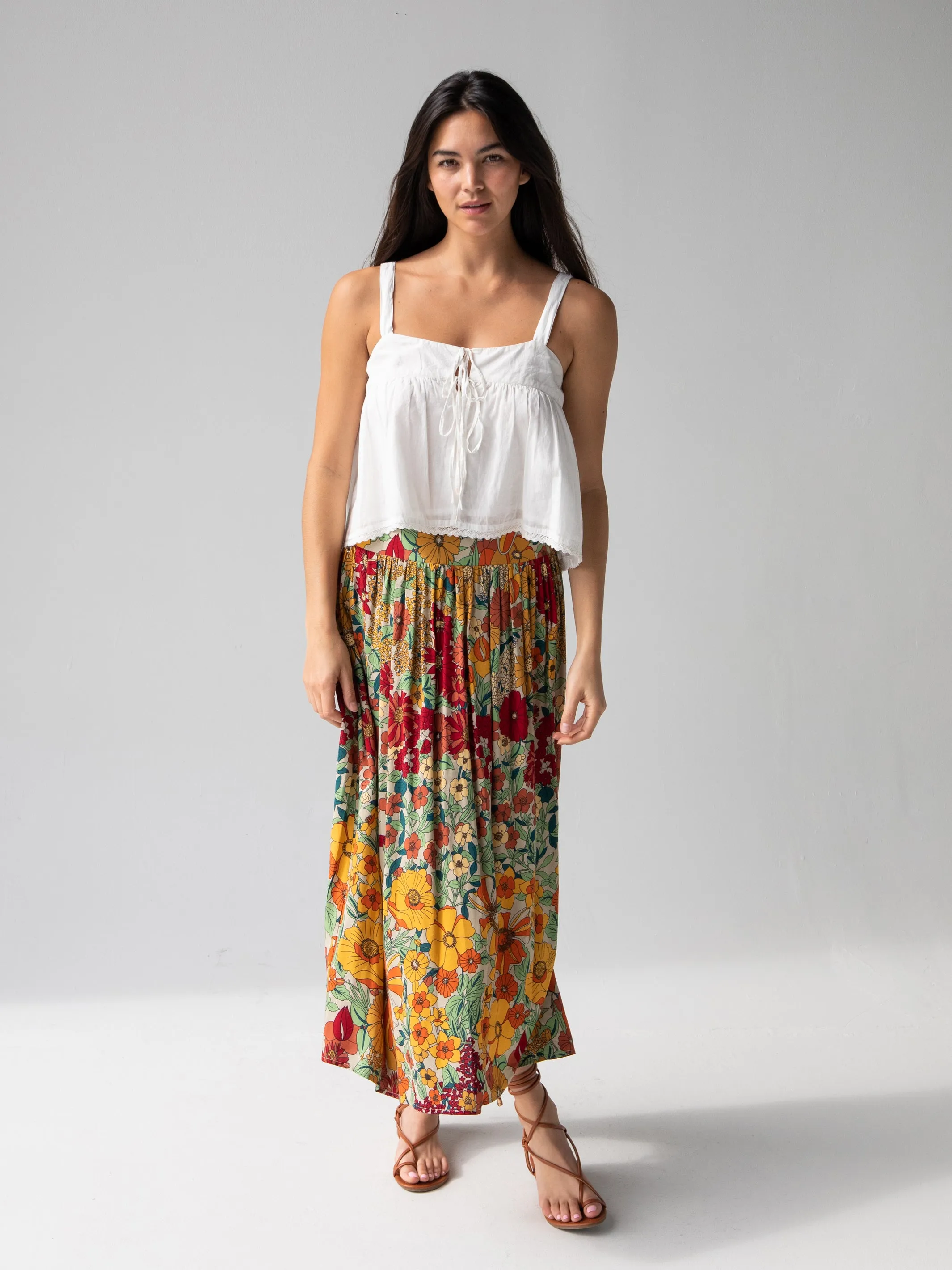 Addie Midi Skirt - Gold Vintage Floral