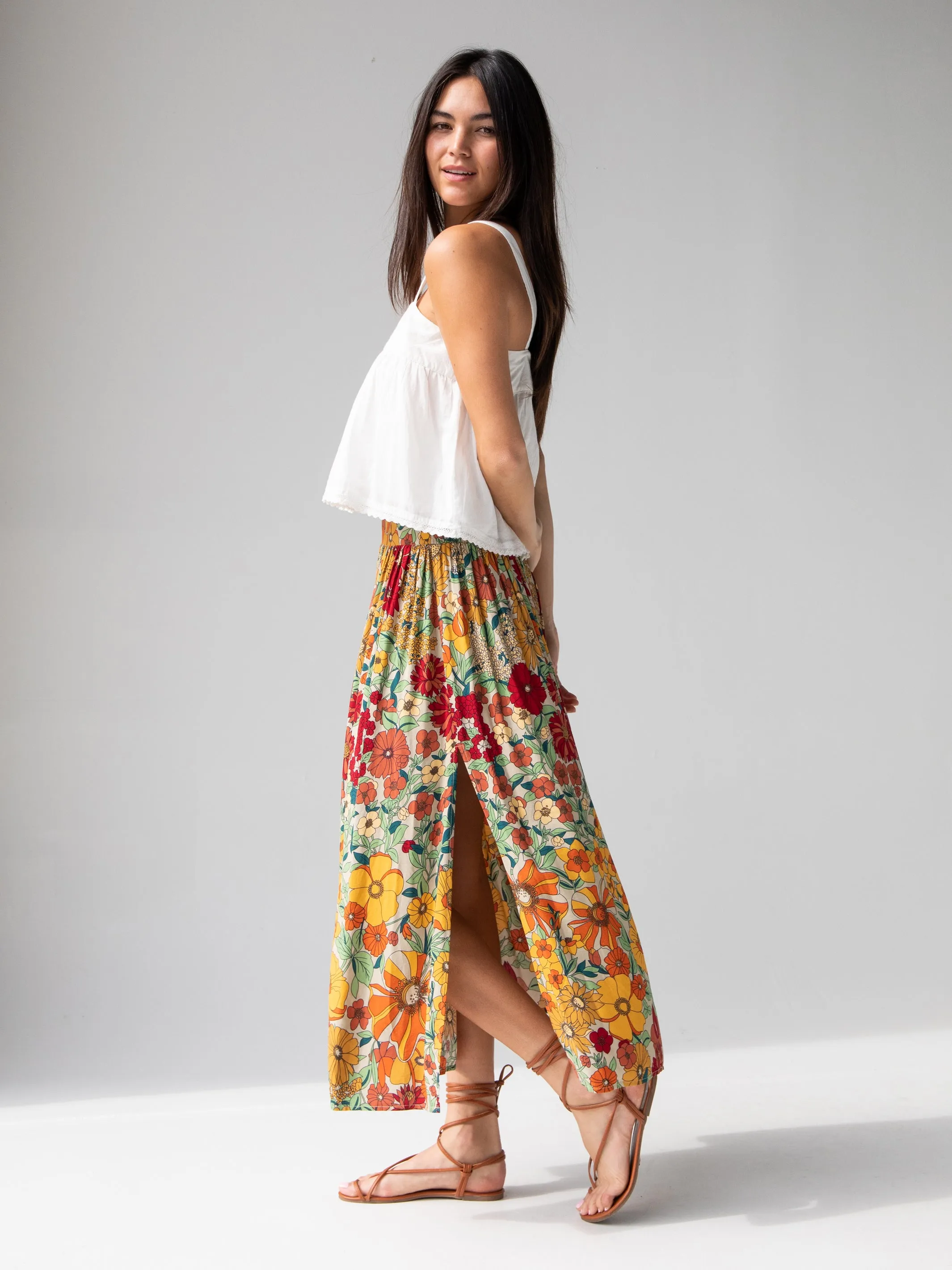 Addie Midi Skirt - Gold Vintage Floral