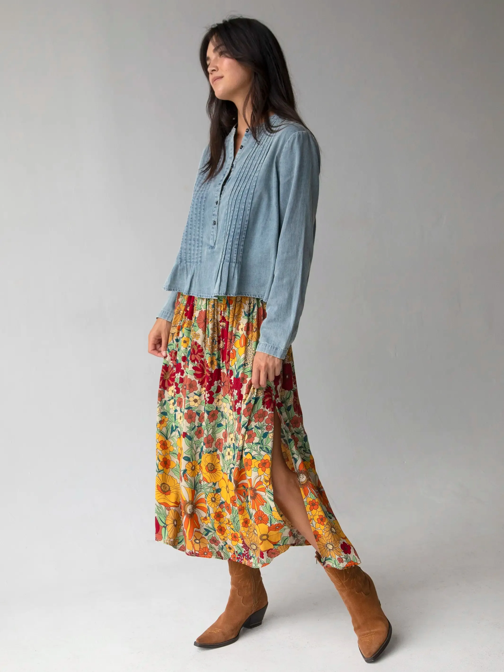 Addie Midi Skirt - Gold Vintage Floral