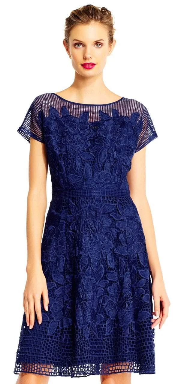 Adrianna Papell Lattice Illusion Floral Lace Dress