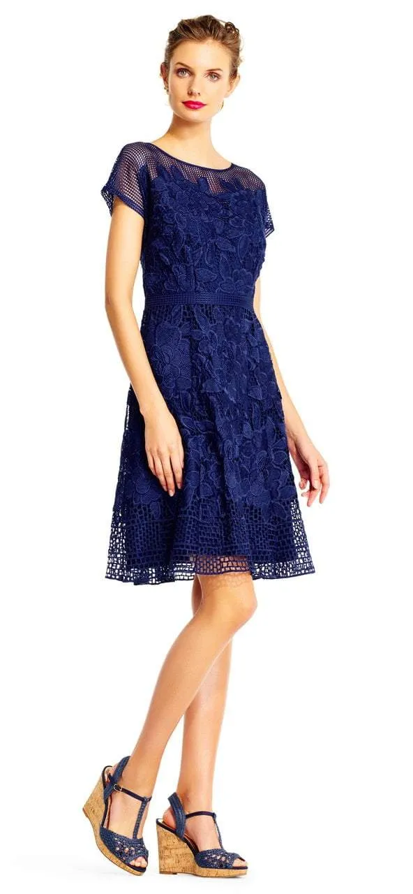 Adrianna Papell Lattice Illusion Floral Lace Dress