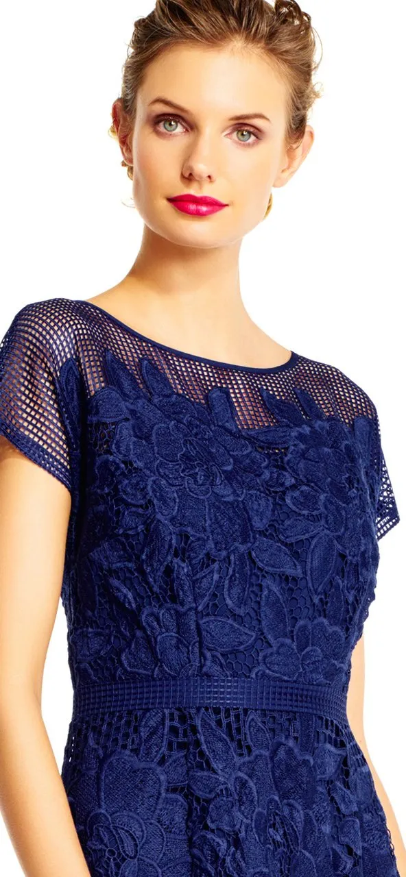 Adrianna Papell Lattice Illusion Floral Lace Dress