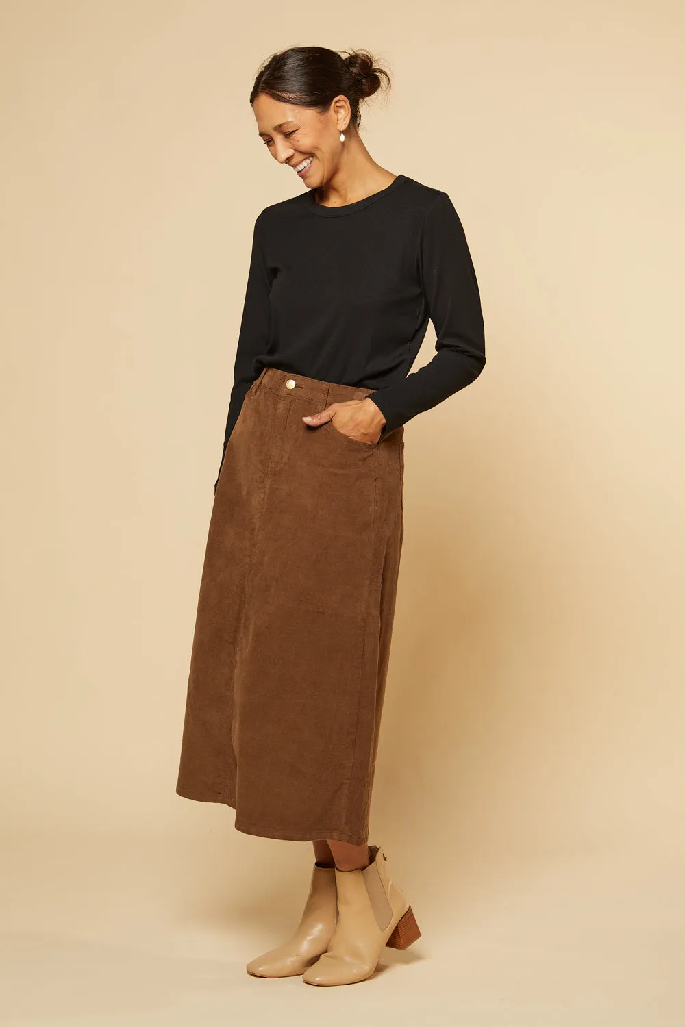 Adrift A-Line Brushed Cotton Skirt in Chocolate