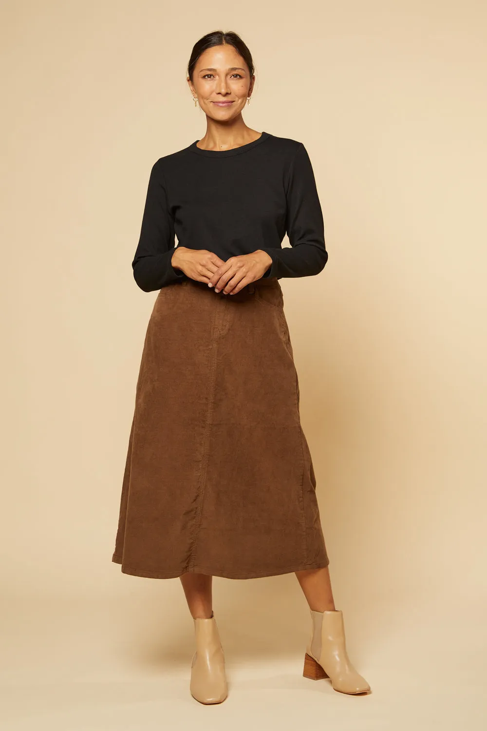 Adrift A-Line Brushed Cotton Skirt in Chocolate