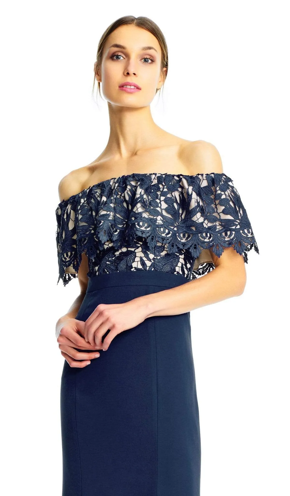 Aidan Mattox - MN1E202072 Floral Lace Off-Shoulder Sheath Dress