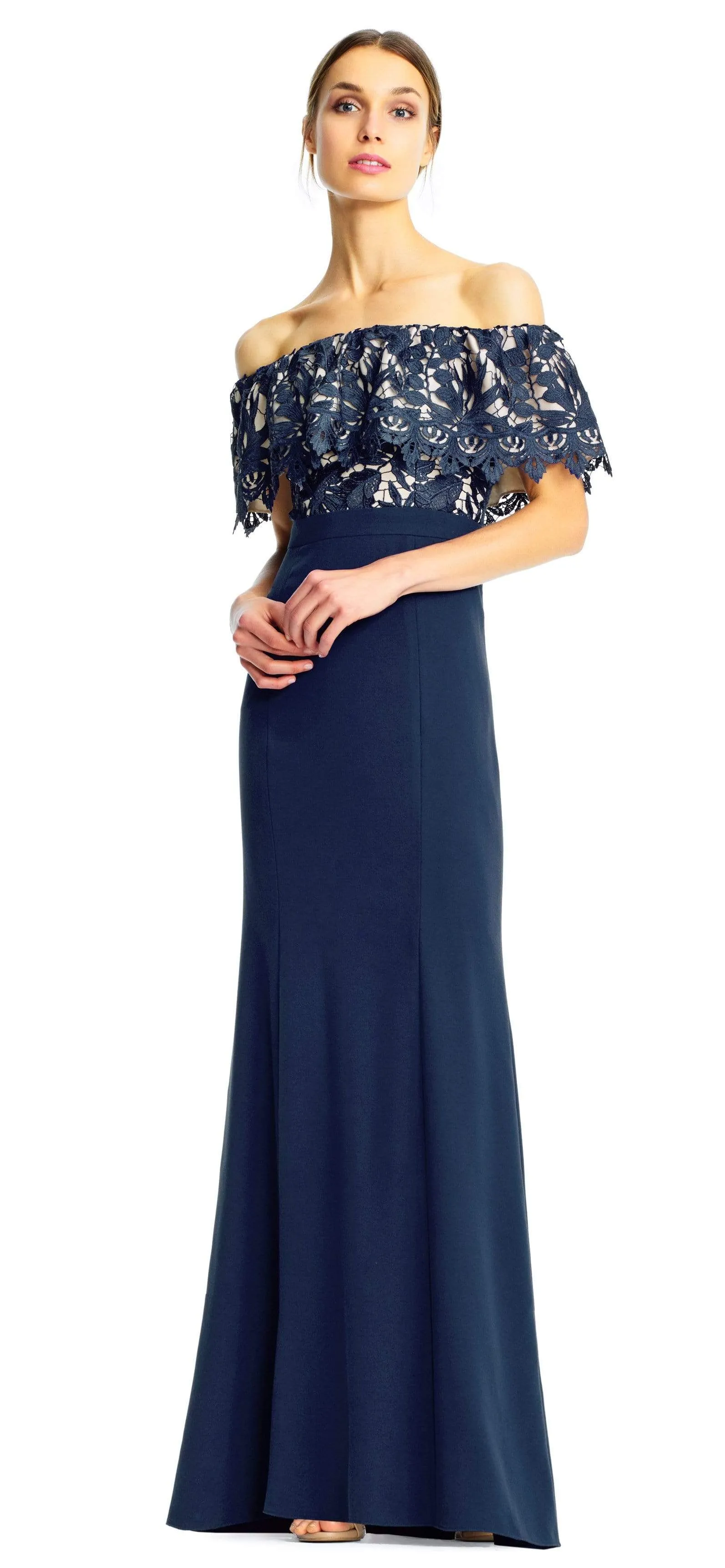 Aidan Mattox - MN1E202072 Floral Lace Off-Shoulder Sheath Dress