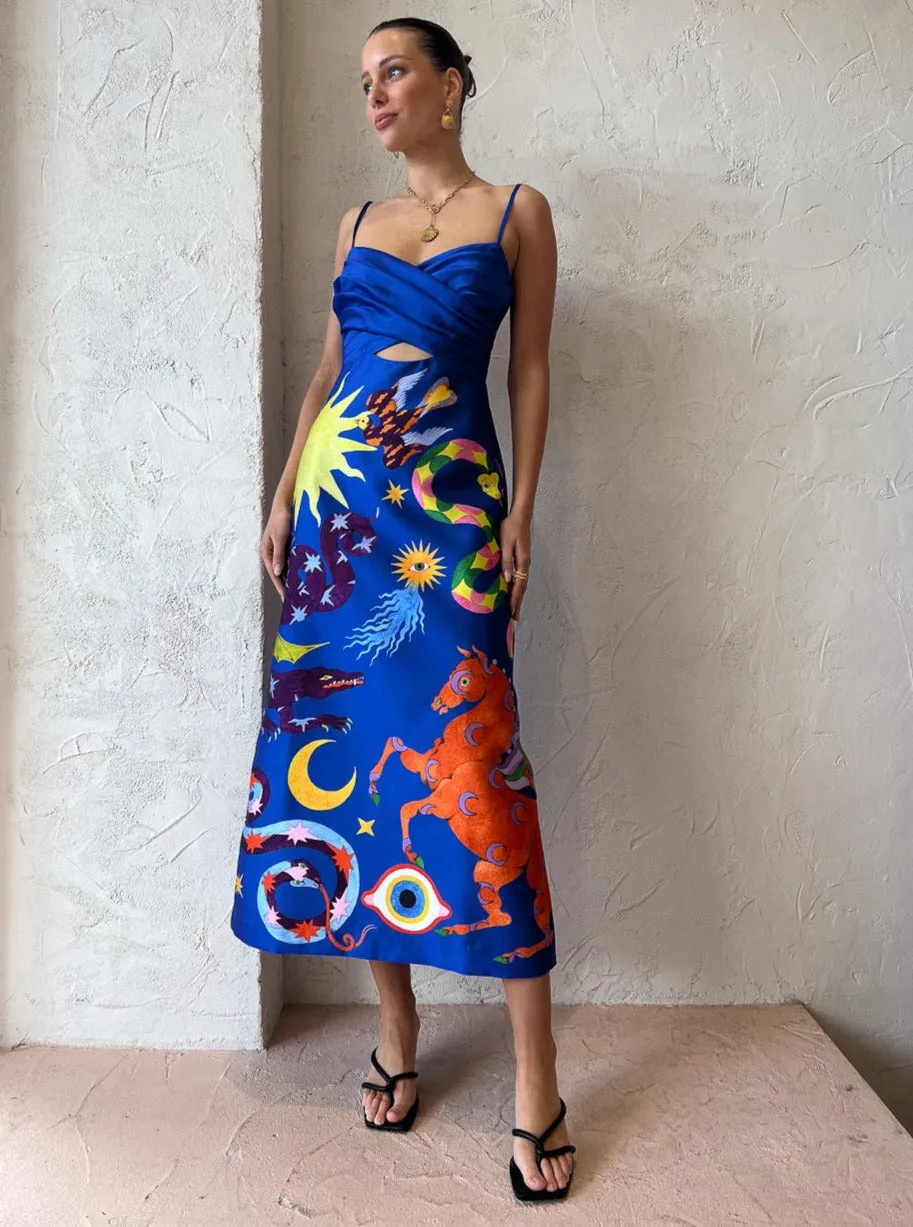 Alemais Guardian Midi Dress in Azure/Multi