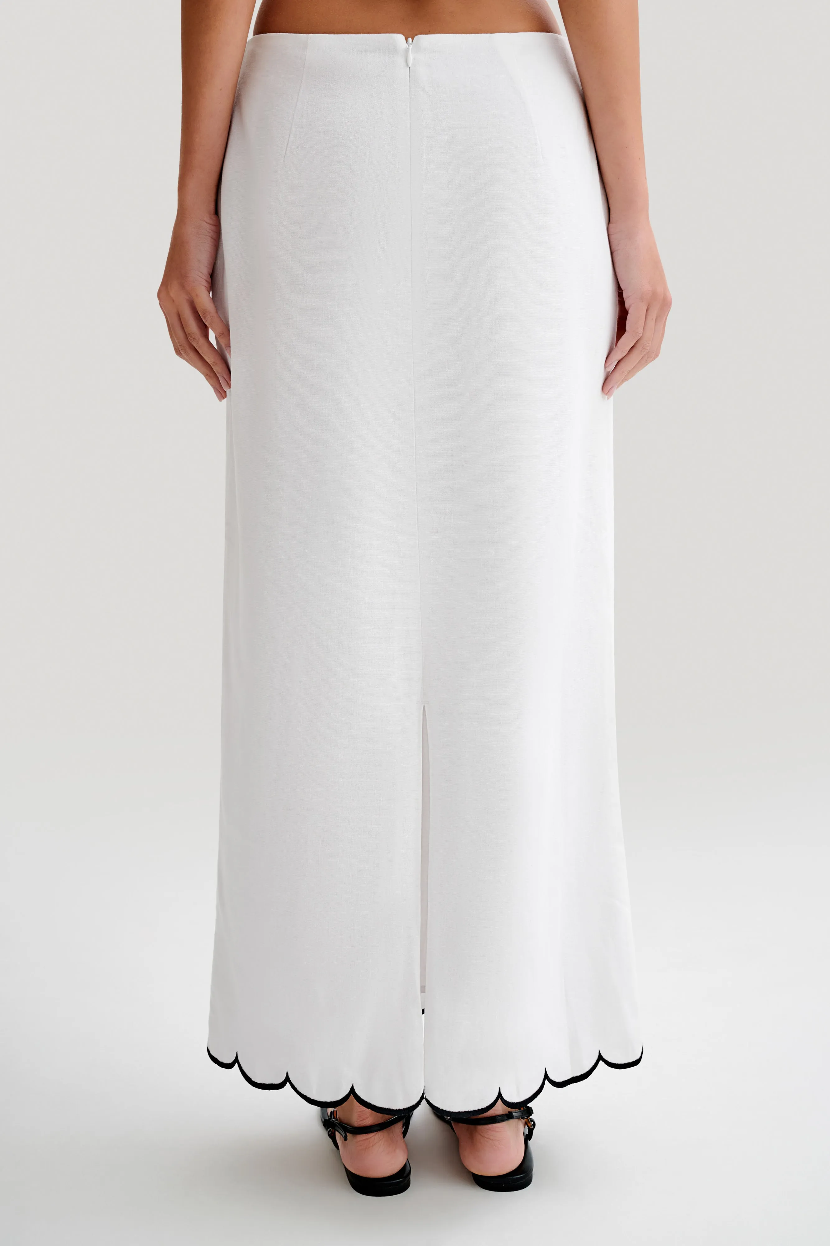 Alessio Scalloped Midi Skirt - Ivory