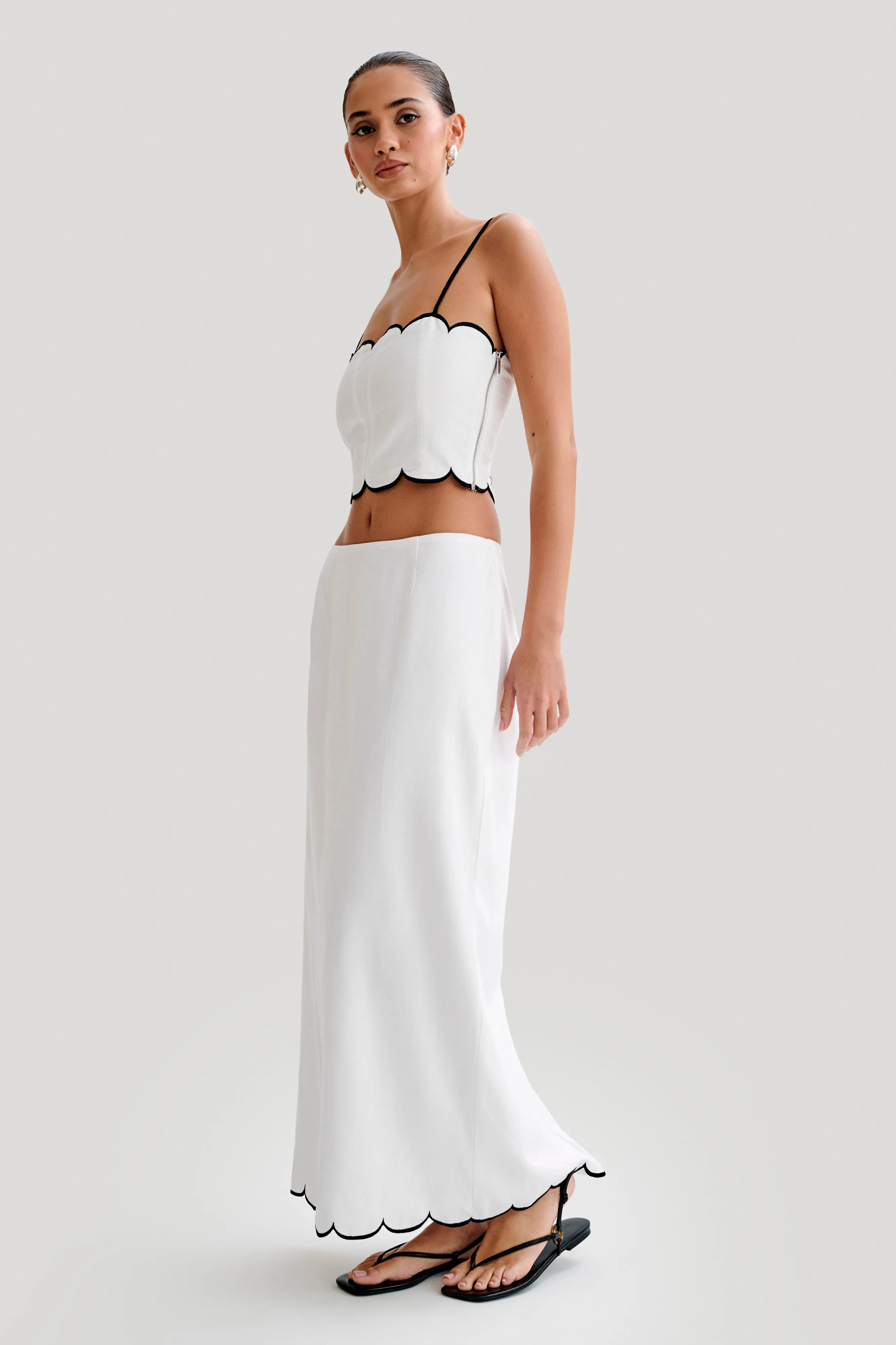 Alessio Scalloped Midi Skirt - Ivory