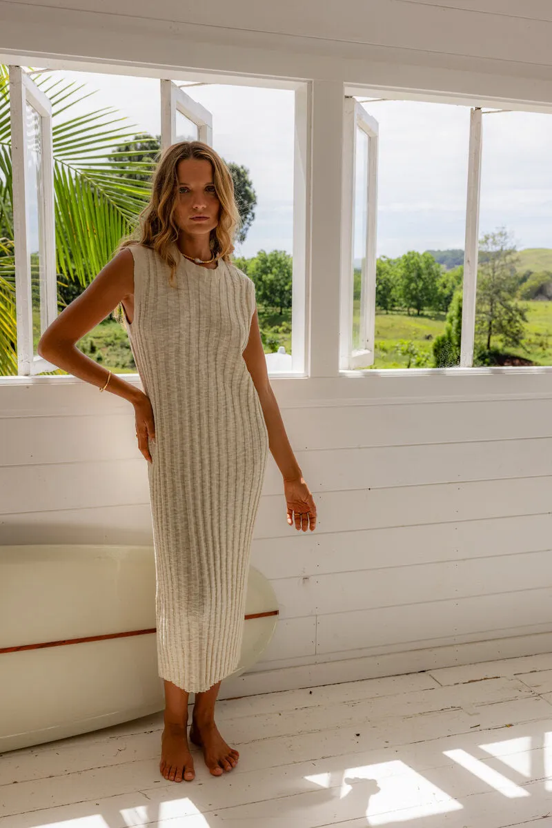 ALIGN RIB KNIT DRESS- OFF WHITE