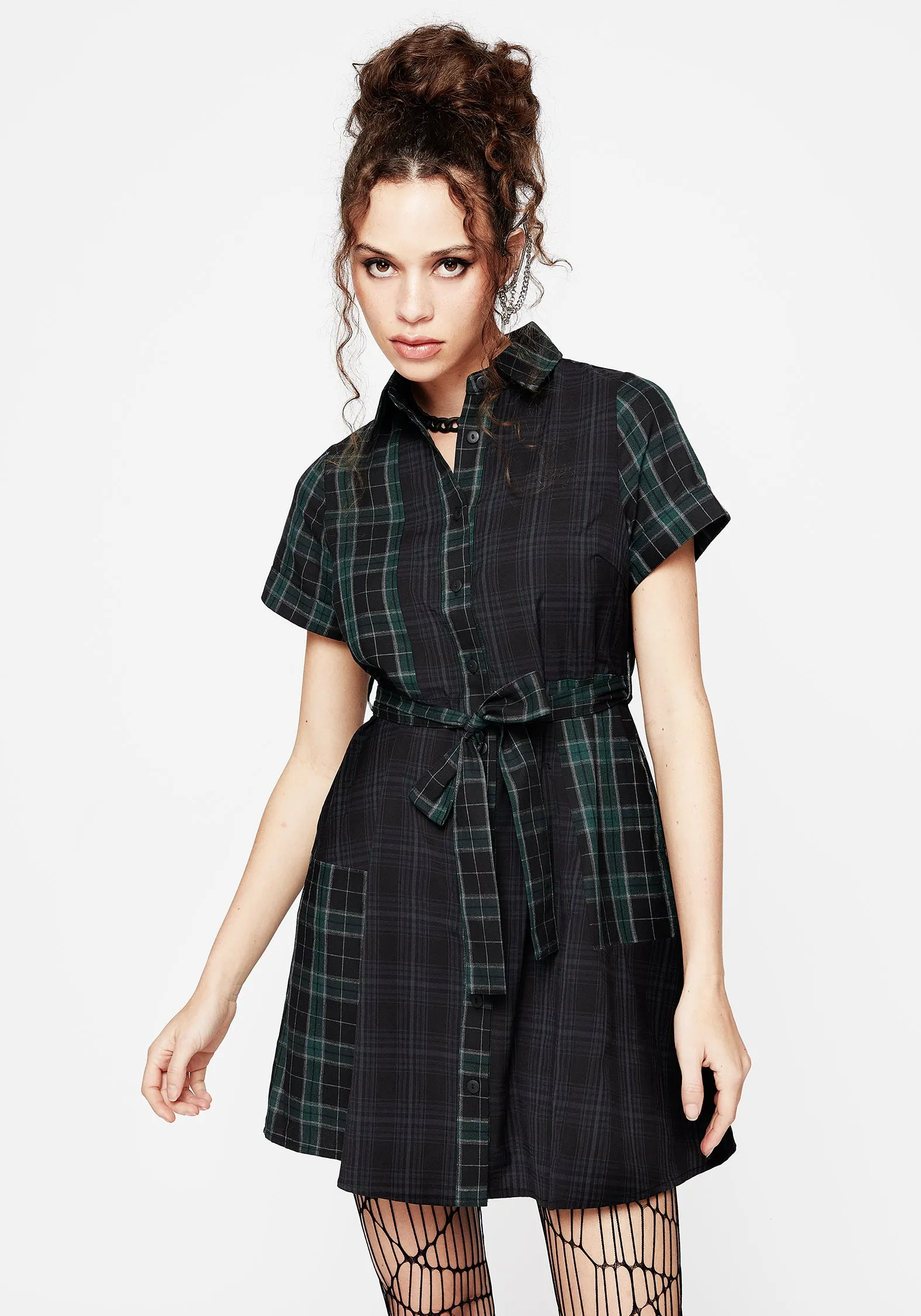 Analogue Check Cotton Mini Shirt Dress