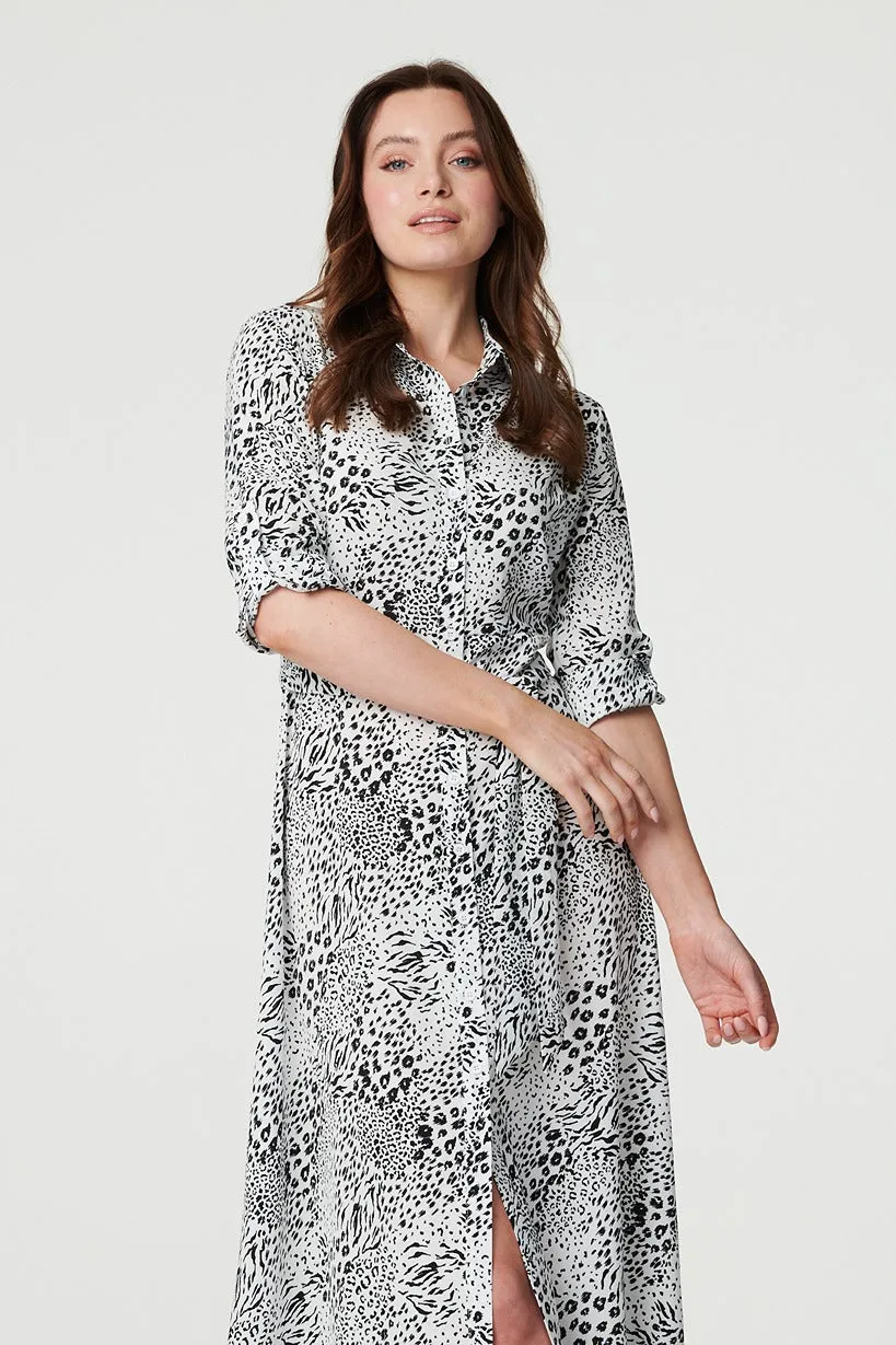 Animal Print Collared Shirt Dress