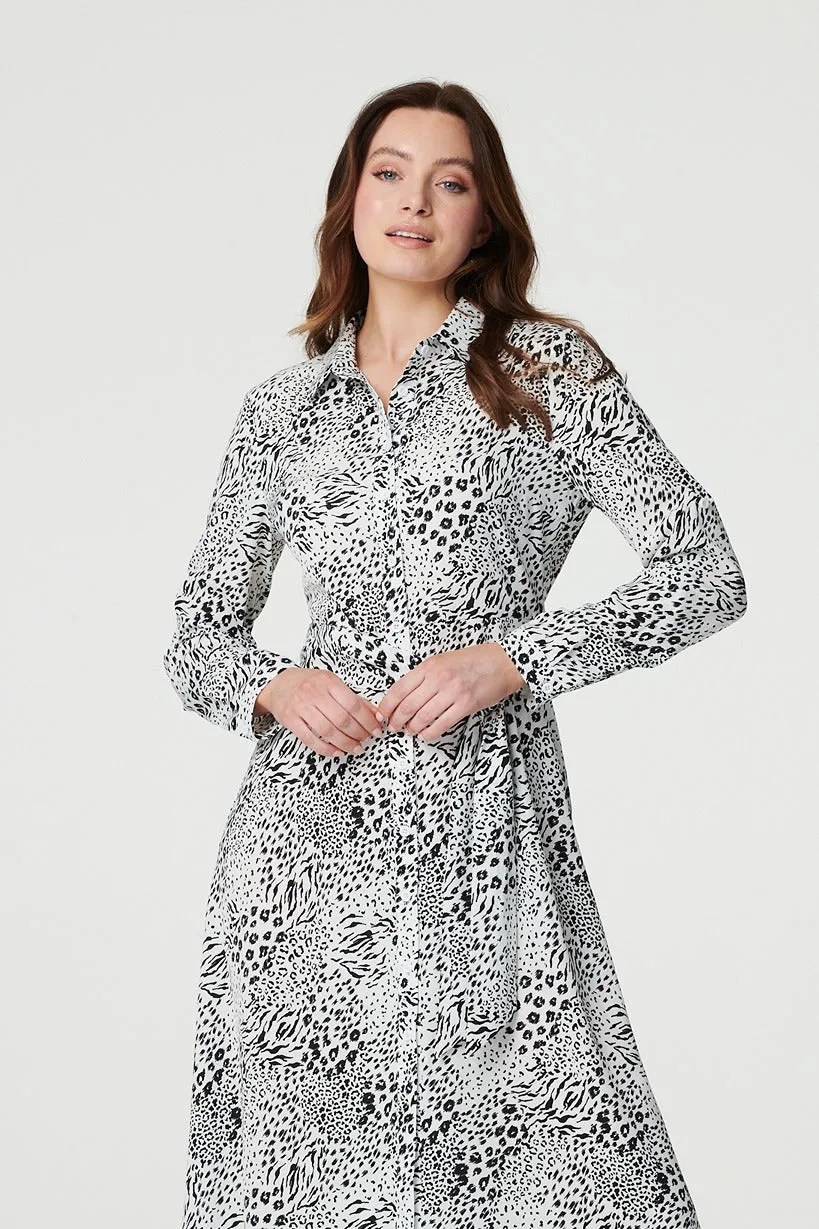 Animal Print Collared Shirt Dress