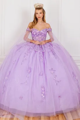 Applique Cape Sleeve Ball Gown by Cinderella Couture 8075J