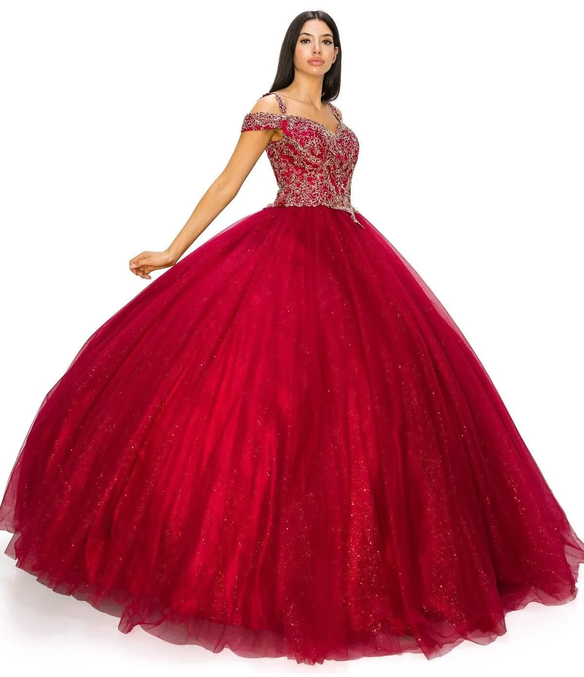 Applique Cold Shoulder Ball Gown by Cinderella Couture 8028J