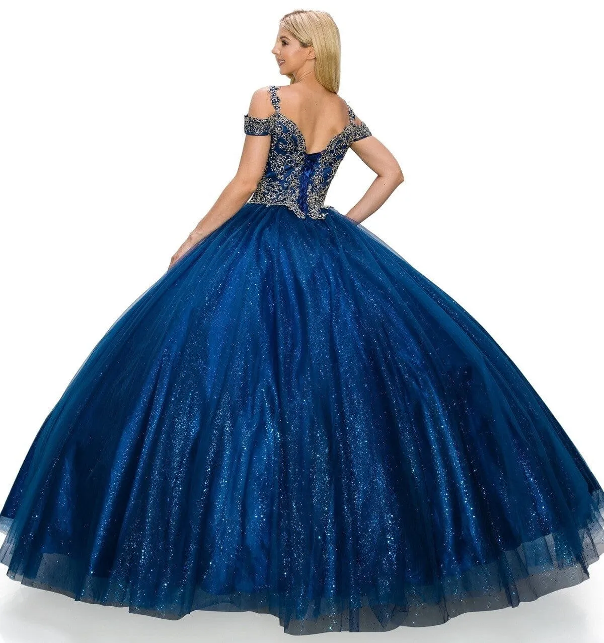 Applique Cold Shoulder Ball Gown by Cinderella Couture 8028J