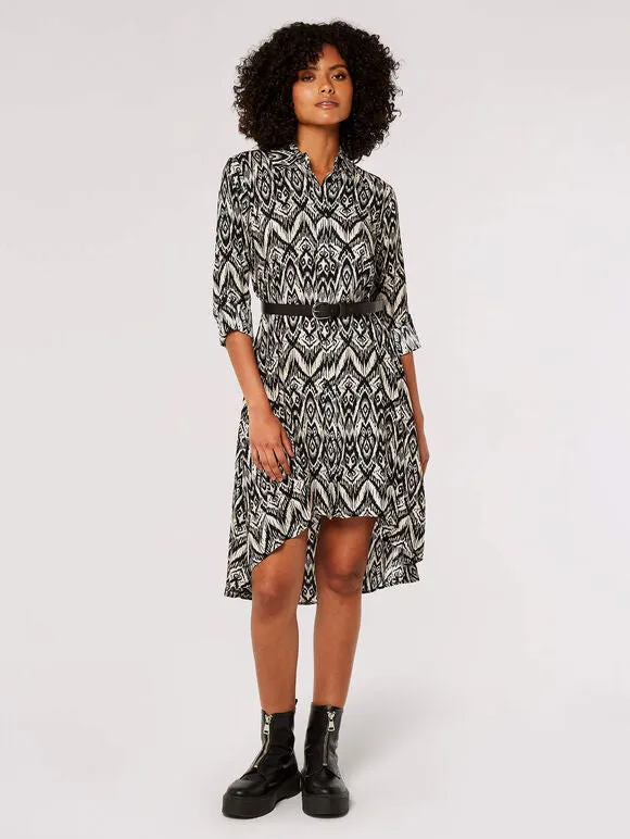 Apricot Diamond Print High Low Shirt Dress