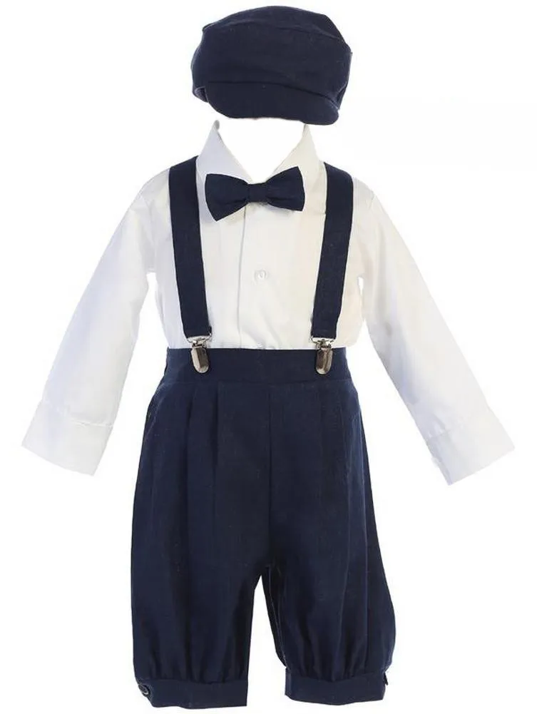 Baby Boys Navy Suspender Knickers Hat Shirt Bow 5 Pc Set 0-24M