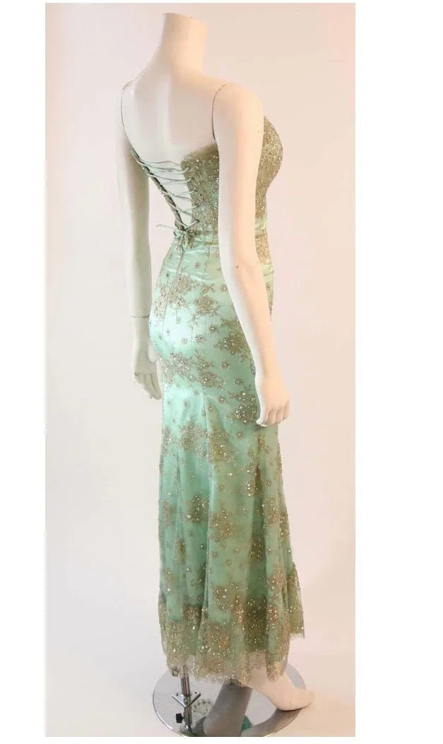 BARACCI HAUTE COUTURE Aqua Lace and Rhinestone Gown