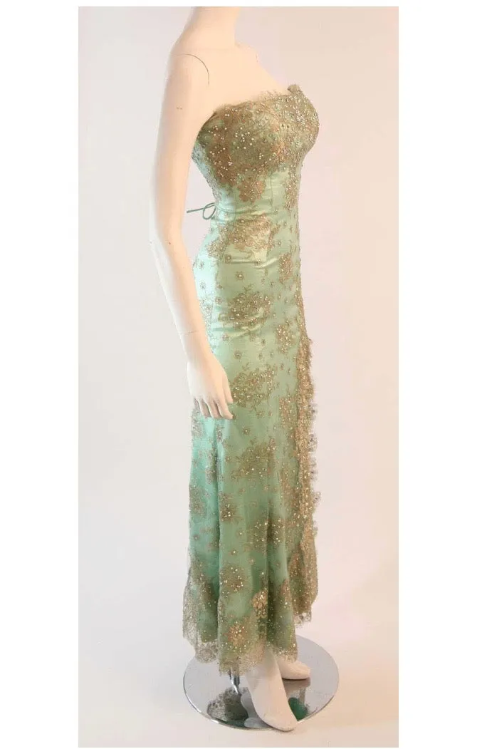 BARACCI HAUTE COUTURE Aqua Lace and Rhinestone Gown