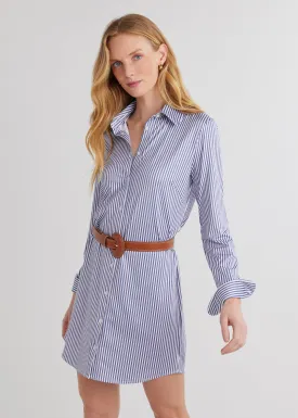 Beaufort Shirt Dress in Luxe Stretch (Blue Pinstripe)