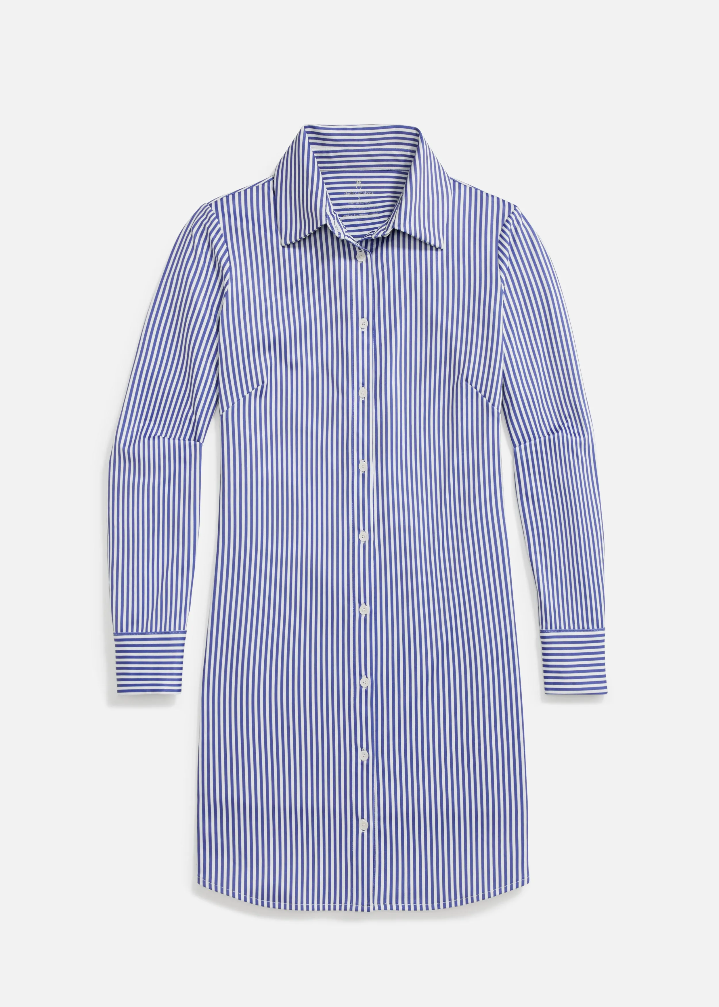 Beaufort Shirt Dress in Luxe Stretch (Blue Pinstripe)