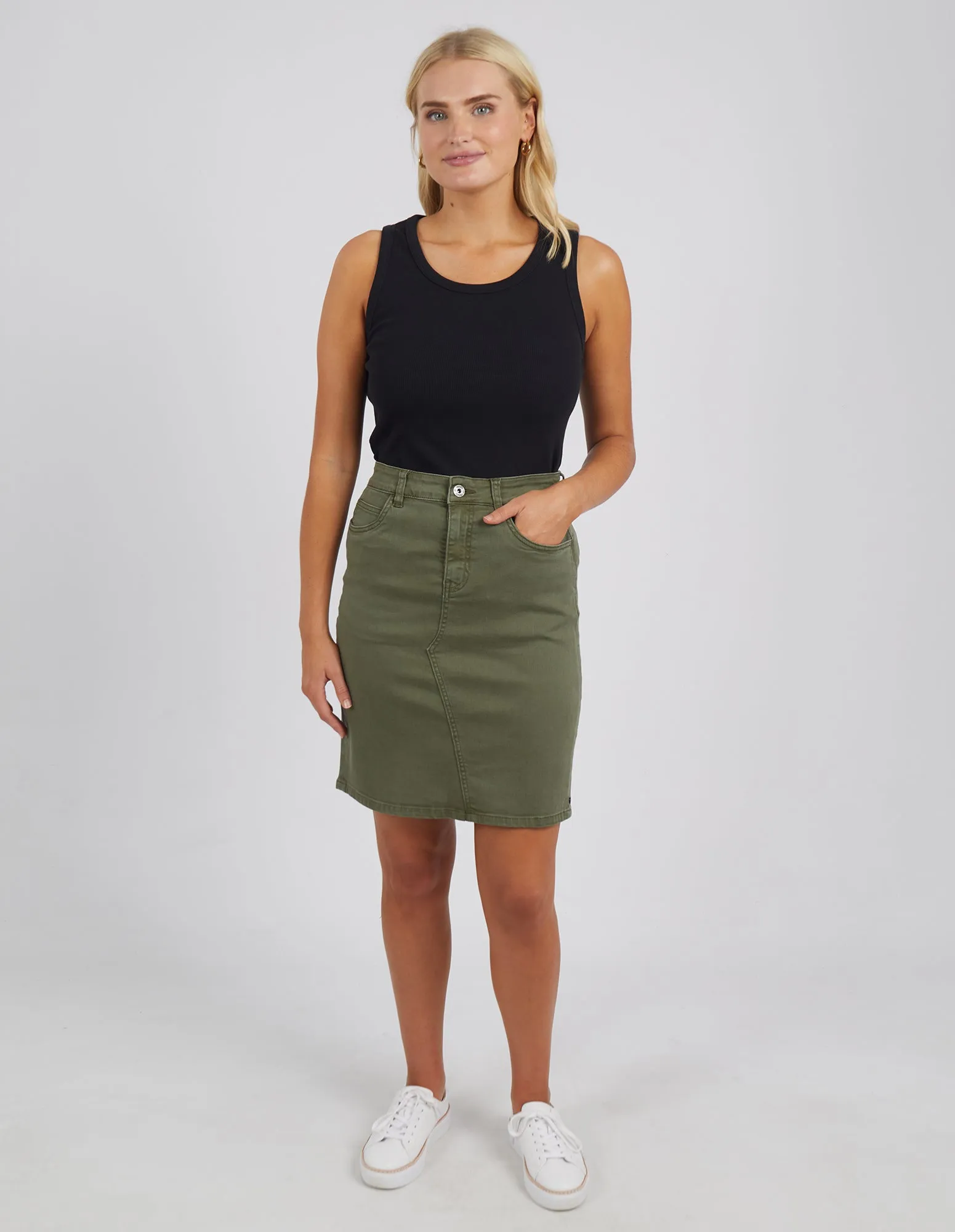 Belle Denim Skirt Washed Khaki