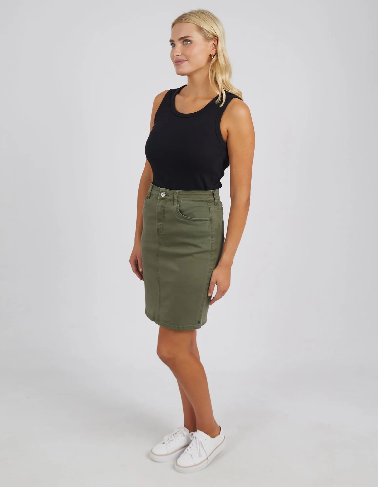 Belle Denim Skirt Washed Khaki