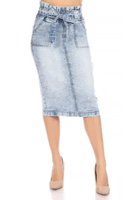 'Belted & Ready" Mineral Wash Jean Skirt