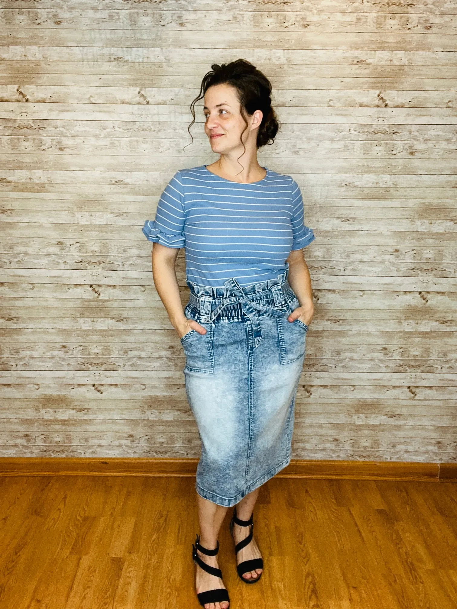 'Belted & Ready" Mineral Wash Jean Skirt